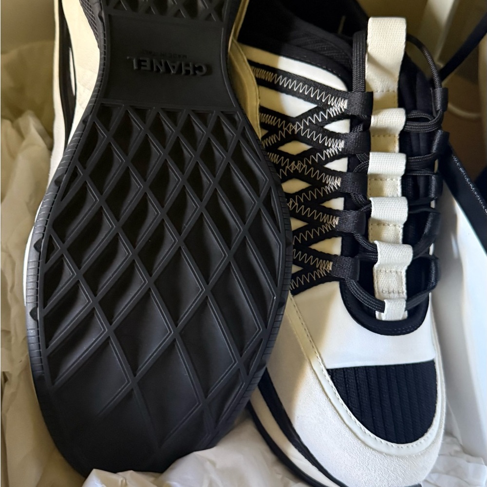 CHANEL Men's Monochrome Lace-Up Sneakers